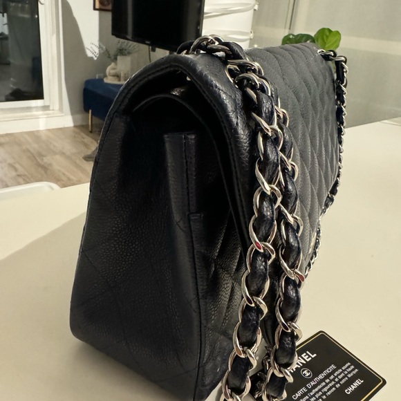 Selling this Chanel Classic Double Flap Jumbo purse. (Navy in silver hardware) - Picture 6 of 6